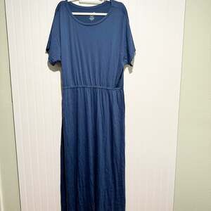 Wool& Wooland Blue Maxi Dress Merino Wool Short Sleeve Size 1X